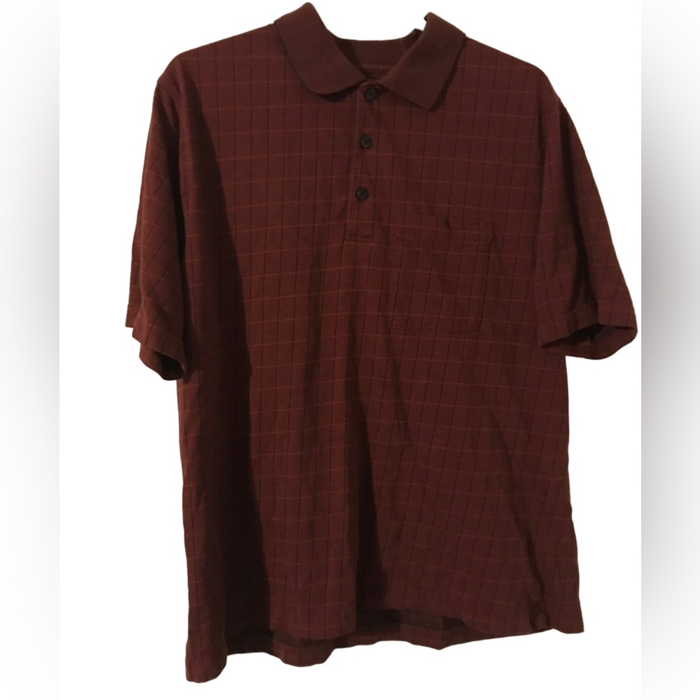 Van Heusen Studio Dark Red Plaid Pocket Short Sleeve Men’s Size XLT Polo Shirt